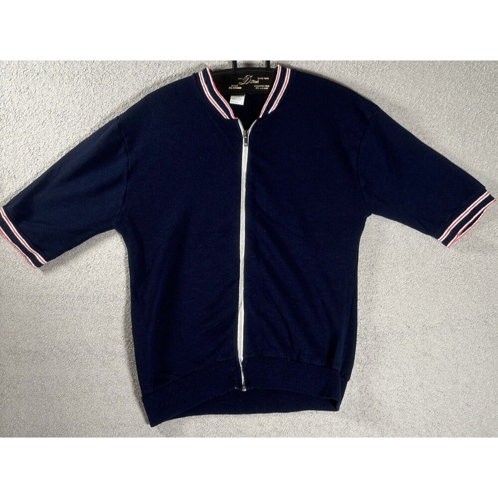 Vintage JC Penny Women’s Full Zip Short Sleeve Sweater Blue Size L Fleece Knit